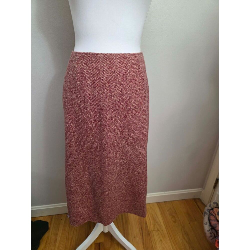 Max Mara Virgin Wool Silk Herringbone Pencil Midi Skirt